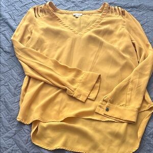 Lily White Mustard Blouse with Shoulder Accents